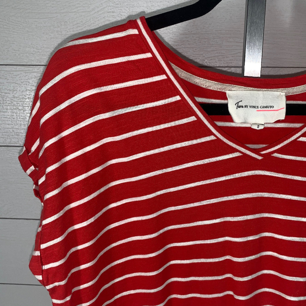 Red White Stripes boxy Short Sleeve Vneck Top
